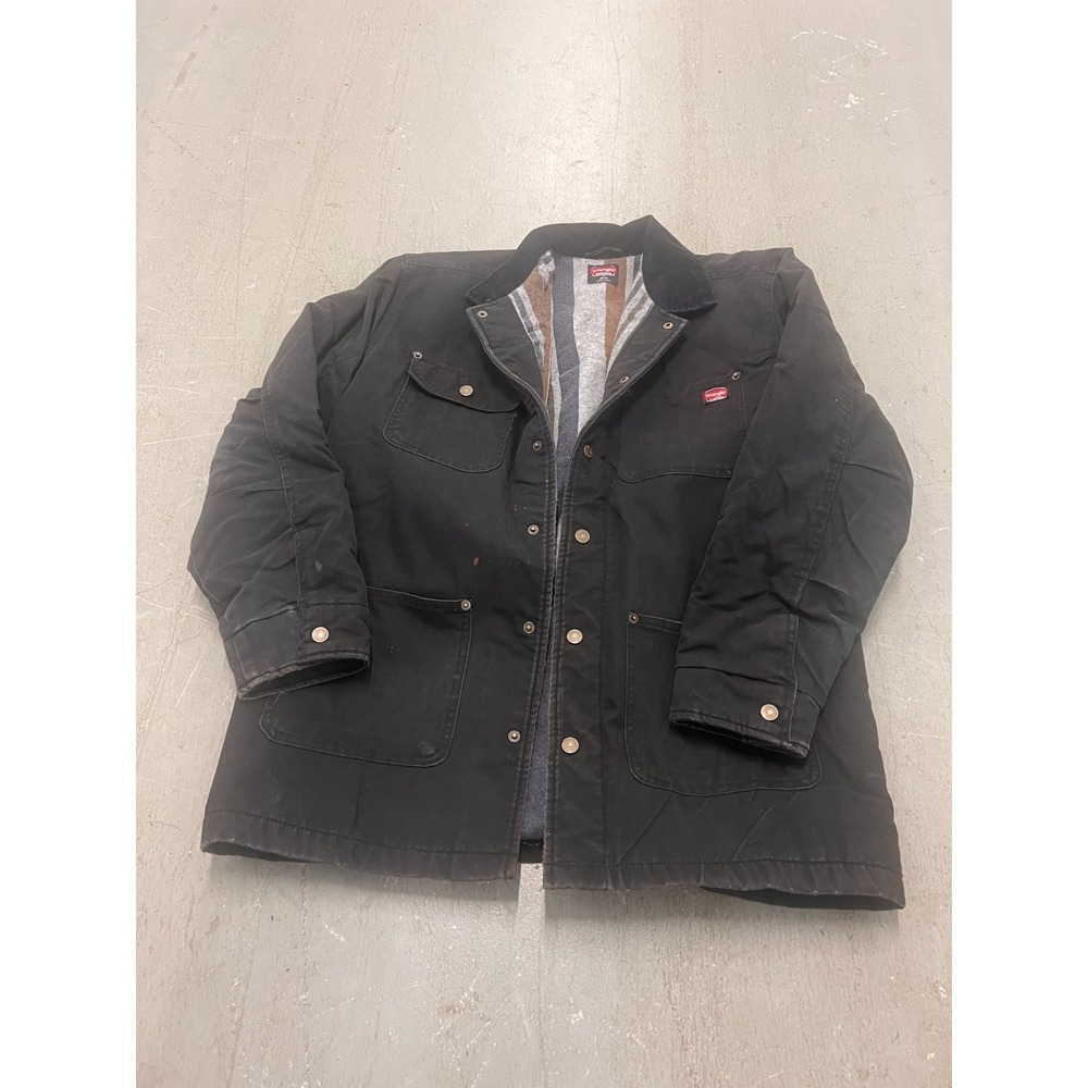 Wrangler Jacket Men Medium Black Denim Snap Front Lined Corduroy Collar Workwear